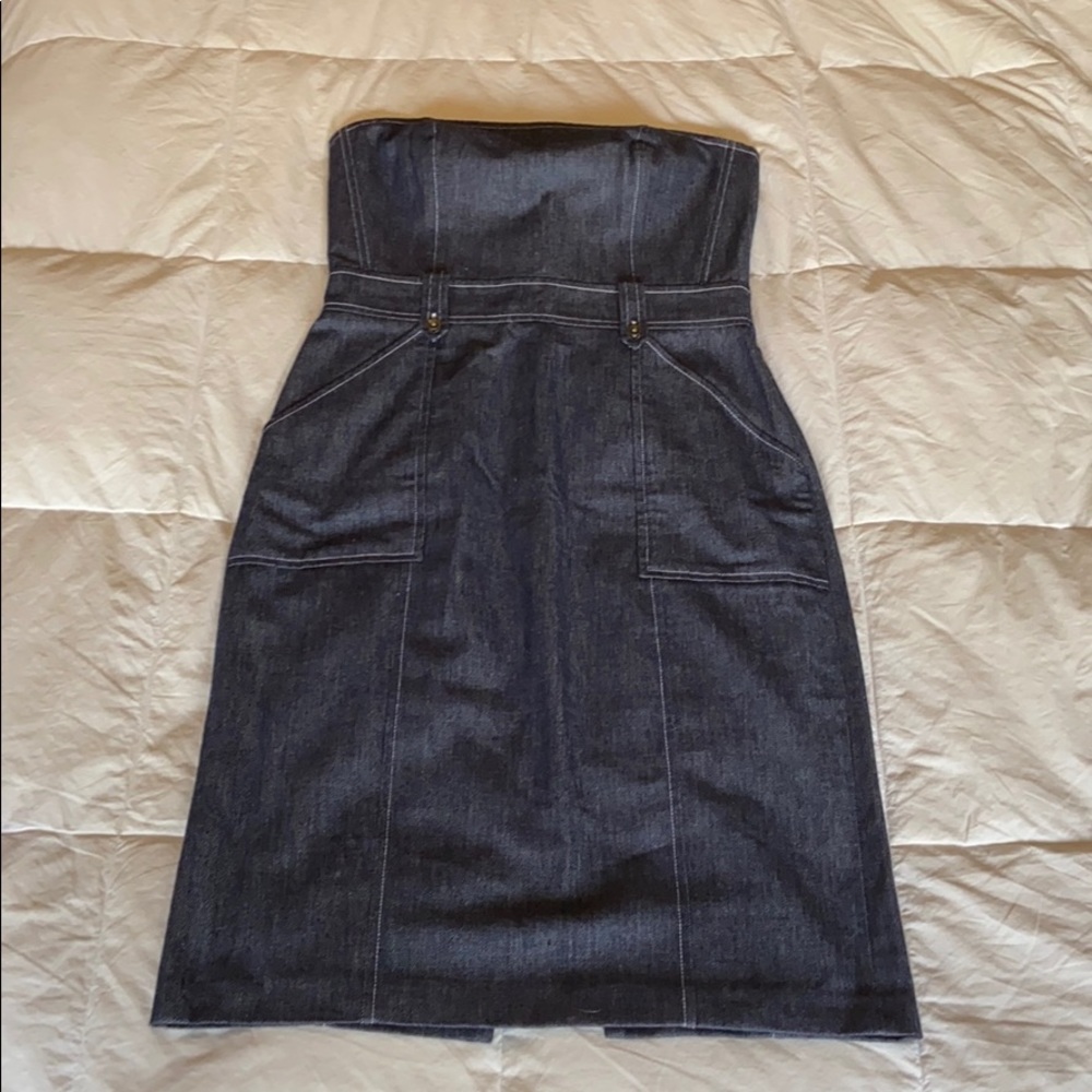 Strapless structured denim dress